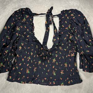 Urban Outfitters Black Blouse with Red and Green Floral